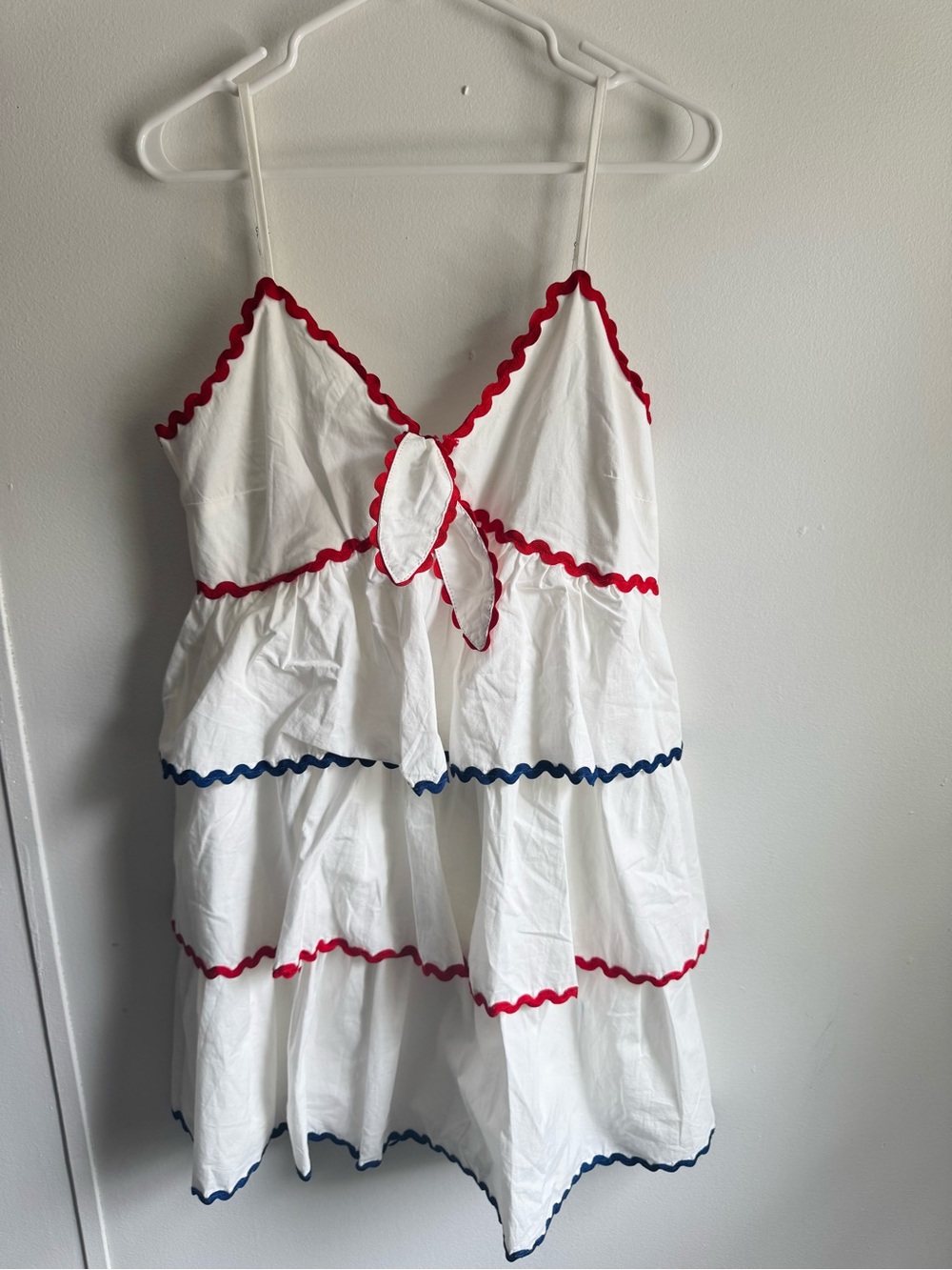 Peach Love California White Dress with Red Accent Stitching